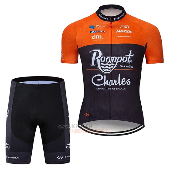 Roompot Charles Kurzarmtrikot 2019 und Kurze Tragerhose Orange Shwarz